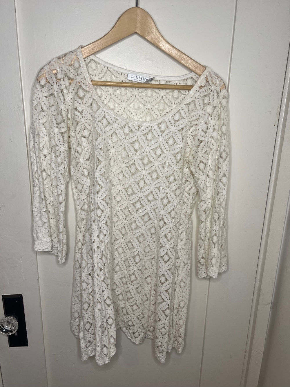 Solitaire Cream Crochet Long-Sleeve Scoop Dress (or swimsuit cover up)